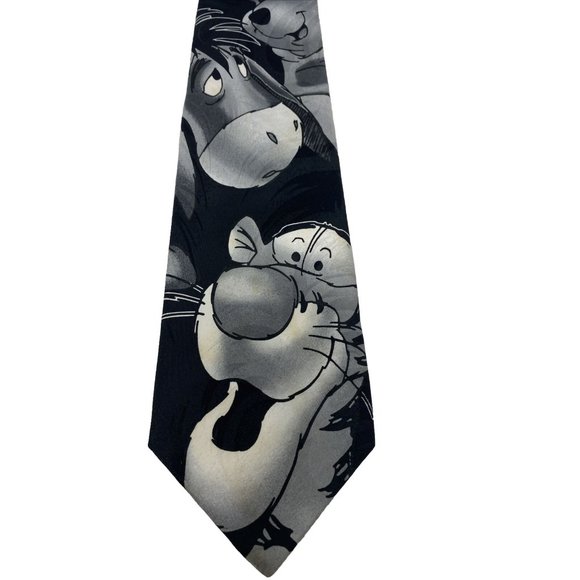 Disney Winnie The Pooh Themed Mens Tie Tigger Eeyore Black & Gray Necktie - Picture 1 of 6